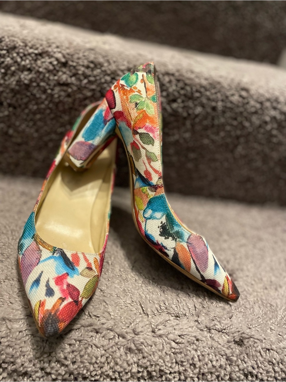 Ivanka Trump Multicolor Floral Pointed Toe Block Heel Pumps
